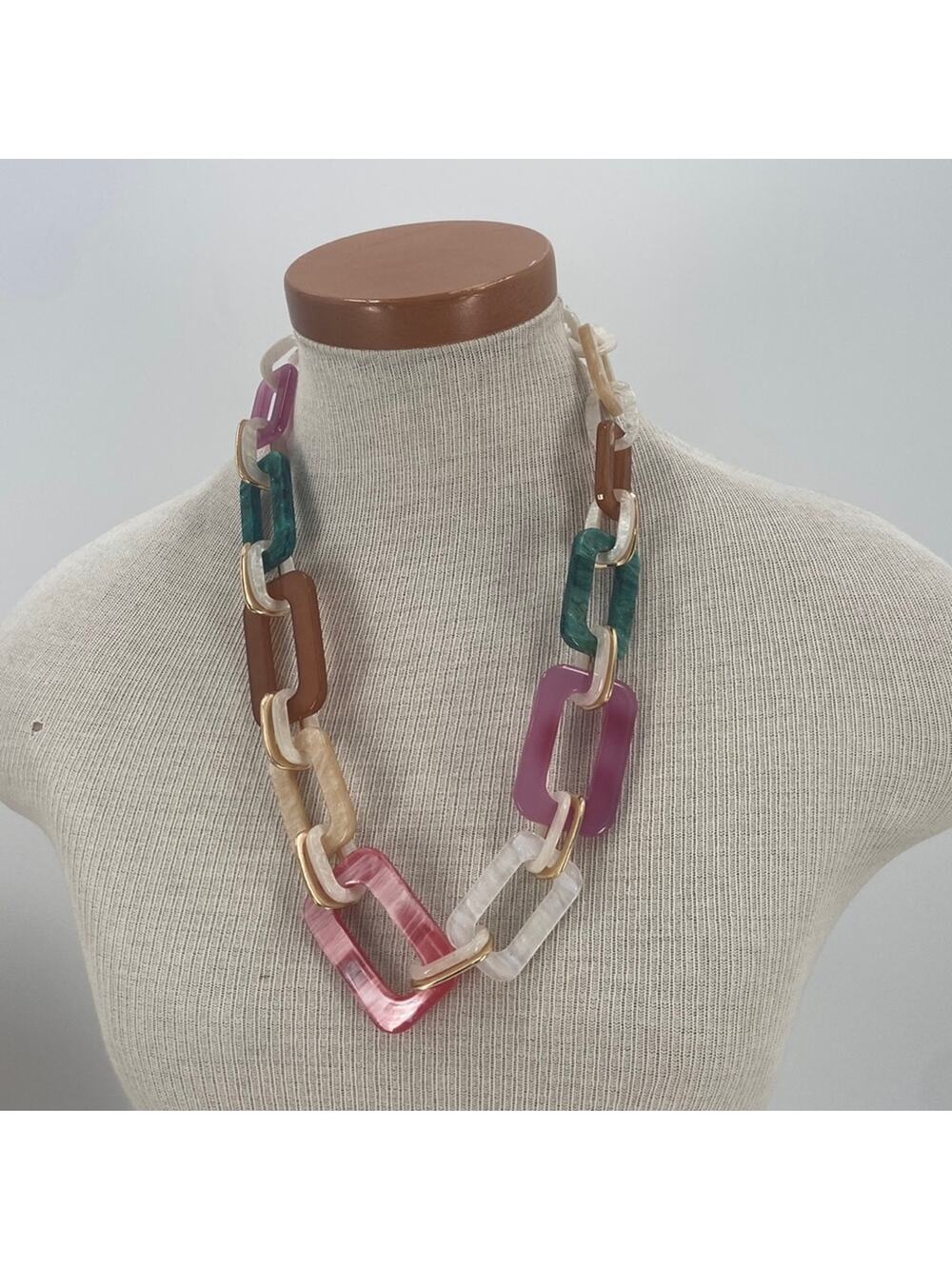 NWT Rush by Denis Charles chunky acrylic multi colored chain necklace
